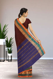 Maroon Handloom Chettinad Cotton Saree Without Blouse 10075064