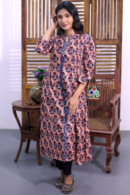 Pink Hand Block Printed Cotton Kurta 10062653