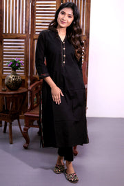 Black Hand Embroidered Cotton Kurta 10062707
