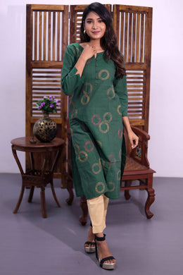 Green Hand Embroidered Cotton Kurta 10062703
