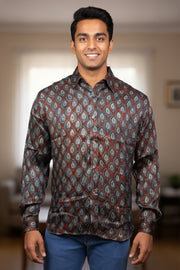 Maroon Full Sleeve Jahota Print Modal Silk Mens Shirt 10074381