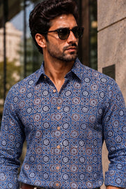 Blue Full Sleeve Ajrakh Printed Cotton Mens Shirt 10071157