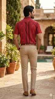 Cherry Red Half Sleeve Bagh Printed Cotton Men Shirt 10076855