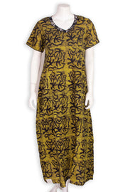Yellow Batik Printed Cotton Nightwear 10076178
