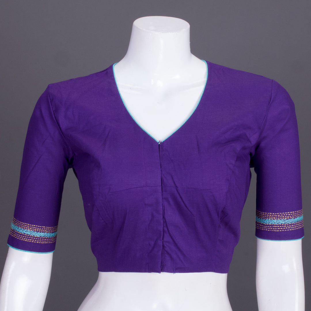 Purple Kantha Embroidered Cotton Blouse 10069527 - Avishya