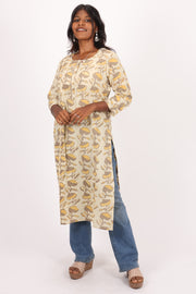 Beige Handblock Vanaspathi Printed Cotton Kurta