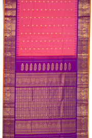 Candy Pink Handloom Gadwal Kuttu Cotton Saree With Silk Zari Border 10077064