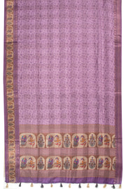 Purple Printed Semi Linen Saree With Tribal Motifs 10076281