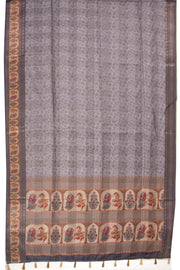 Grey Printed Semi Linen Saree With Tribal Motifs 10076282