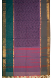 Midnight Mulberry Purple Handloom Vanashringaram Kanchi Cotton Saree with Ganga Jamuna Border 10076462