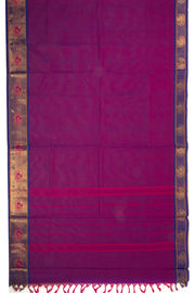 Grape Purple Handloom Kanchi Cotton Saree with Butta And Peacock Border 10076489