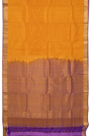 Golden Saffron Yellow Kanjivaram Pure Silk Saree With Floral Butta Design And Floral Zari Border 10076740
