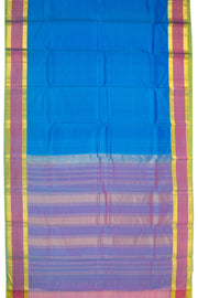 Deep Azure Blue Kanjivaram Pure Silk Saree With Stripes Design And Thandavalam Border 10076760