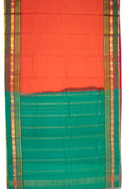 Papaya Coral Orange Kanjivaram Pure Silk Saree With Stripes Design And Thandavalam Border 10076776