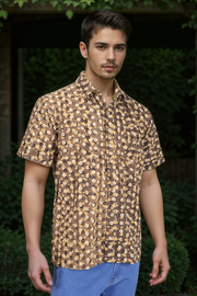 Grey Half Sleeve Ajrakh Printed Cotton Mens Shirt 10073169