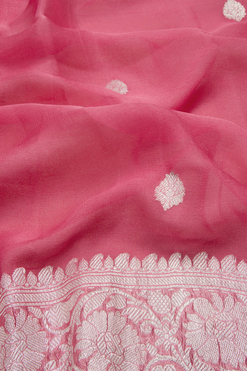 Deep Rose Pink Handloom Khaddi Banarasi Chiffon Saree 10062983