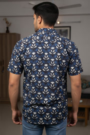 Blue Half Sleeve Jahota Printed Cotton Mens Shirt 10074324