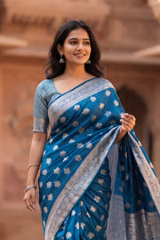 Steel Blue Handloom Banarasi Chiniya Silk Saree 10063228