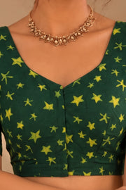 Green Indigo Hand Block Printed Cotton Blouse 10078130