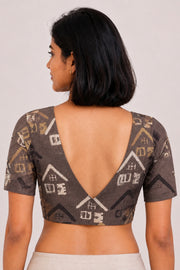 Brown Ajrakh Printed Cotton Blouse 10073362