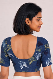 Blue Hand Block Ajrakh Printed Cotton Blouse 10074453