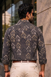 Grey Full Sleeve Ajrakh Printed Cotton Mens Shirt 10073166