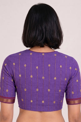 Purple Aari Embroidered Mangalgiri Cotton Blouse 10070747