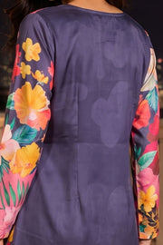 Dusty Purple Printed Vegan Charmeuse Silk Dress 10077268