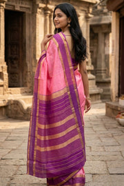 Pink Kanjivaram Silk Saree with Retta Pettu Border 10077900