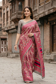 Cream Kani Printed Silk Saree 10078006