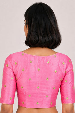 Pink Zari Sequin Embroidered Cotton Blouse 10066508