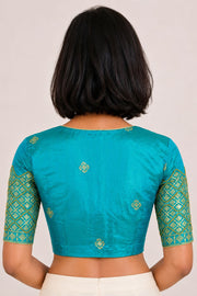 Blue Aari Embroidered Silk Blouse 10068941