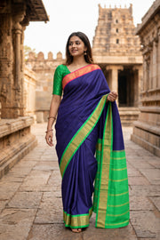 Navy Blue Kanjivaram silk saree with Double Side Pallu 10077919