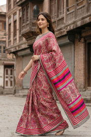 Cream Kani Printed Silk Saree 10078006