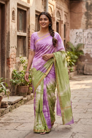 Purple Shibori Dye Semi Tussar Saree 10078219