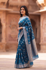 Steel Blue Handloom Banarasi Chiniya Silk Saree 10063228