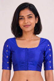 Blue Aari Embroidered Raw Silk Blouse 10068194