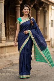 Dark Blue Semi Mysore Crepe Silk Saree 10077783