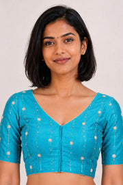Blue Aari Embroidered Raw Silk Blouse 10077740