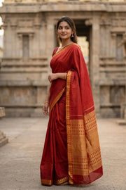 Maroon Monotone Kanjivaram Pure Silk Saree With Zari Border 10077915