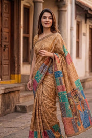Brown Printed Semi Tussar Silk Saree With Tribal Motifs 10076270