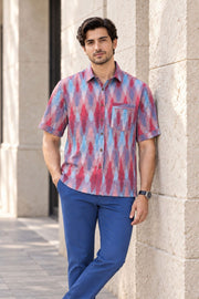 Blue Half Sleeve Handloom Ikat Cotton Men's Shirt 10077855