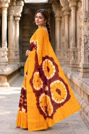 Mustard Yellow and Maroon Sungudi Cotton Saree 10078024
