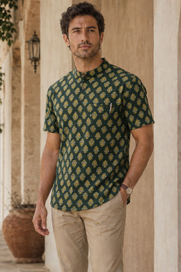 Ajrakh Cotton Men's Short Kurta With Front Pocket 10076897