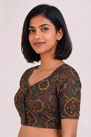 Green Hand Block Ajrakh Printed Cotton Blouse 10074447