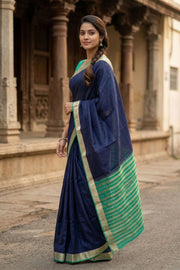 Dark Blue Semi Mysore Crepe Silk Saree 10077783