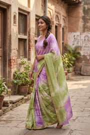 Purple Shibori Dye Semi Tussar Saree 10078219
