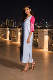 Ice Blue Printed Vegan Charmeuse Silk Dress 10077267