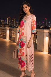 Peach Printed Vegan Charmeuse Silk Dress 10077281