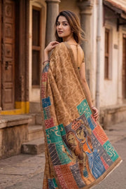 Brown Printed Semi Tussar Silk Saree With Tribal Motifs 10076270